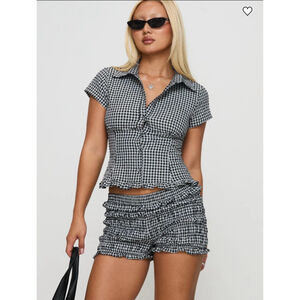 Women's Princess Polly Black White Gingham Shirred Shorts US 10